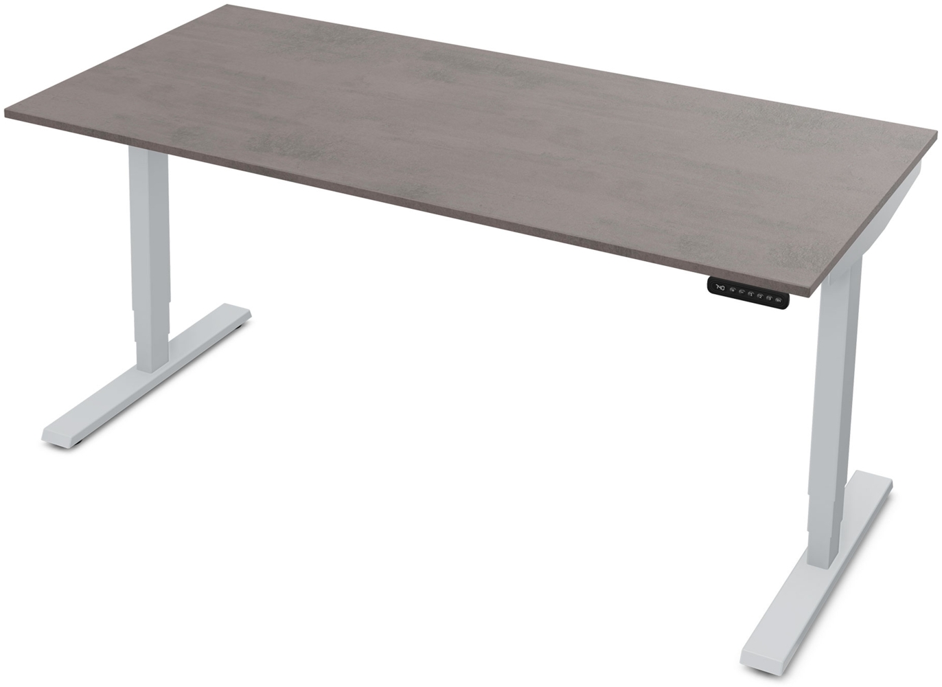 ASSMANN Elektrisch höhenverstellbarer Schreibtisch Y-Line 160x70cm Sichtbeton Anthrazit Weißaluminium Metall Holz Melaminoberfläche Bild 1