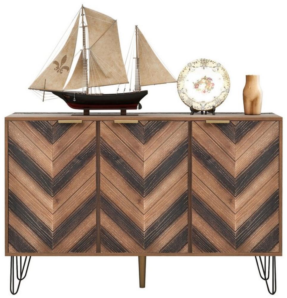 PHOEBE CAT Sideboard (Kommode mit 3 Türen und goldenen Metallgriffe), Fischgrätenmuster Design, Highboard Holz, Breite 120 cm Bild 1