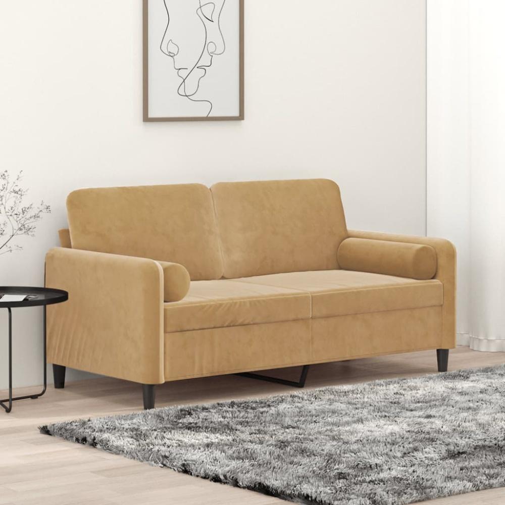 vidaXL 2-Sitzer-Sofa mit Zierkissen Braun 140 cm Samt 3200888 Bild 1