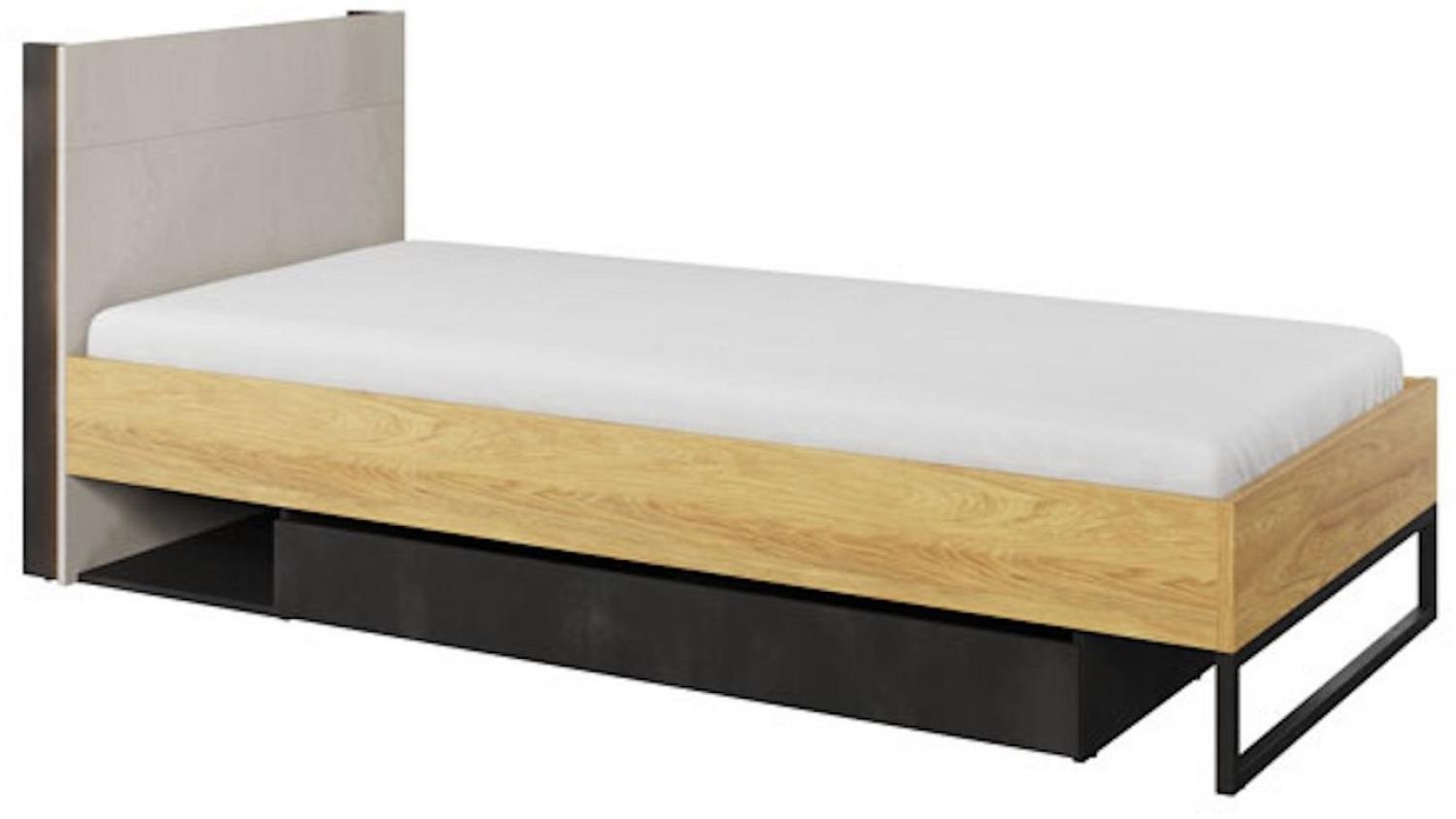 Bett Einzelbett Teen Flex 90x200 cm Hickory Natur Raw Steel betonfarben Bild 1