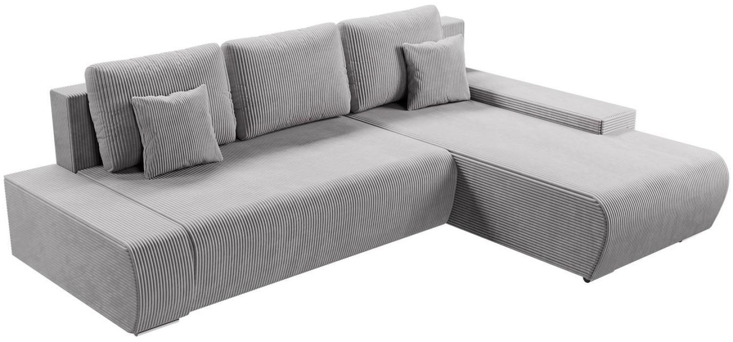 Juskys Sofa Iseo Rechts mit Schlaffunktion - Stoff Couch L Form für Wohnzimmer, bequem, ausziehbar - Schlafsofa Ecksofa Eckcouch Schlafcouch Hellgrau Bild 1