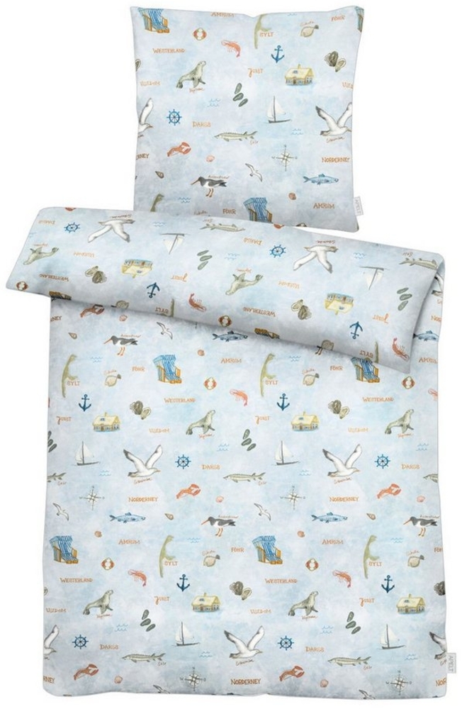 APELT Bettwäsche Kyst Gots, Satin (Bio-Baumwolle), nordisches Strandmotiv Bild 1