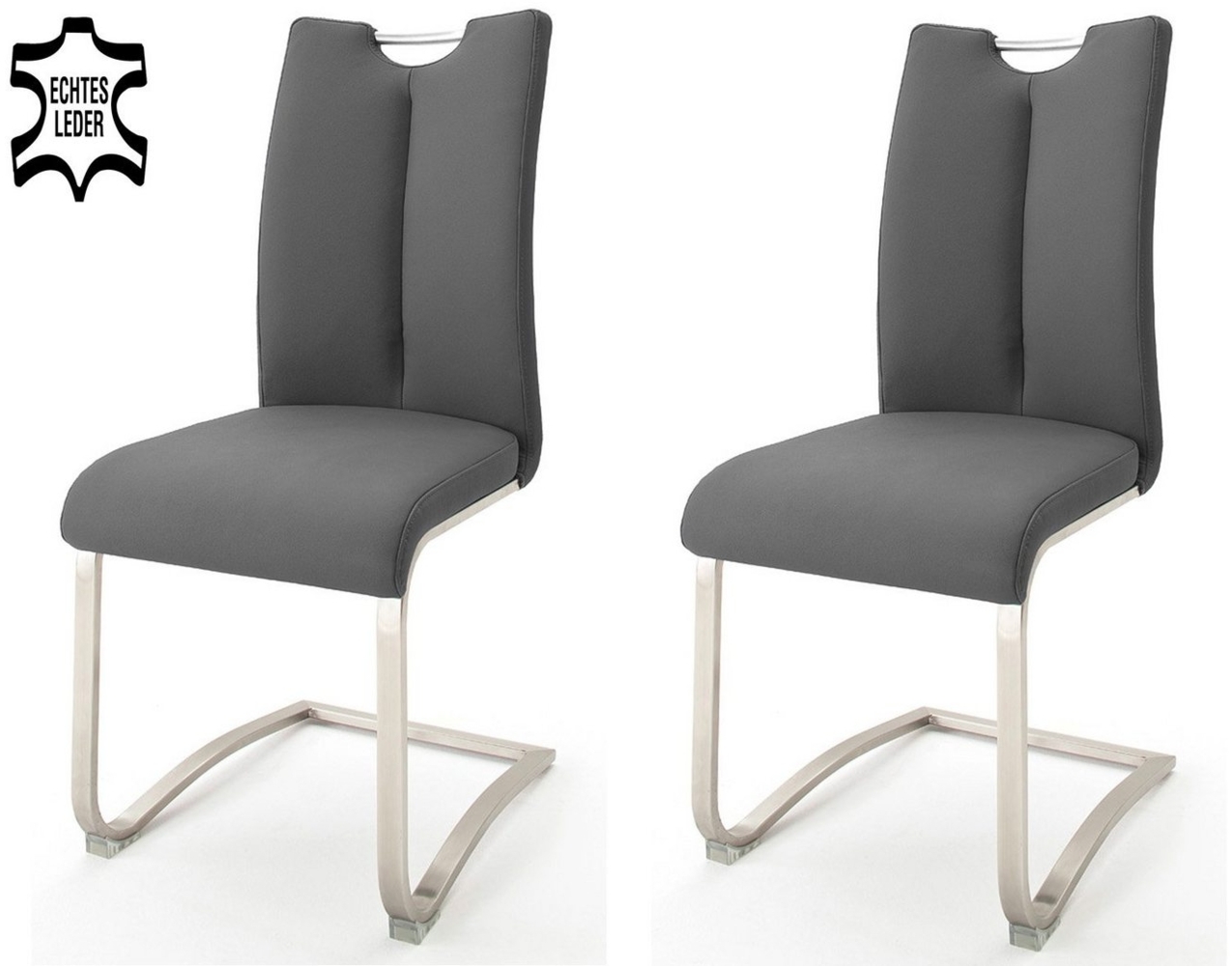 Esszimmerstuhl >Kerrin< (2-er Set) in grau aus Echtleder - 45x102x58cm (BxHxT) Bild 1