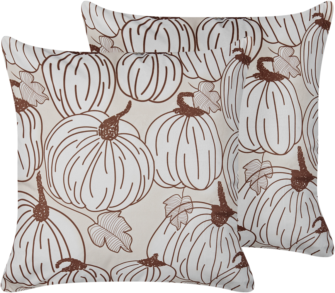 Kissen 2er Set Pflanzenmuster GOURD Samtstoff 45 x 45 cm Beige Bild 1