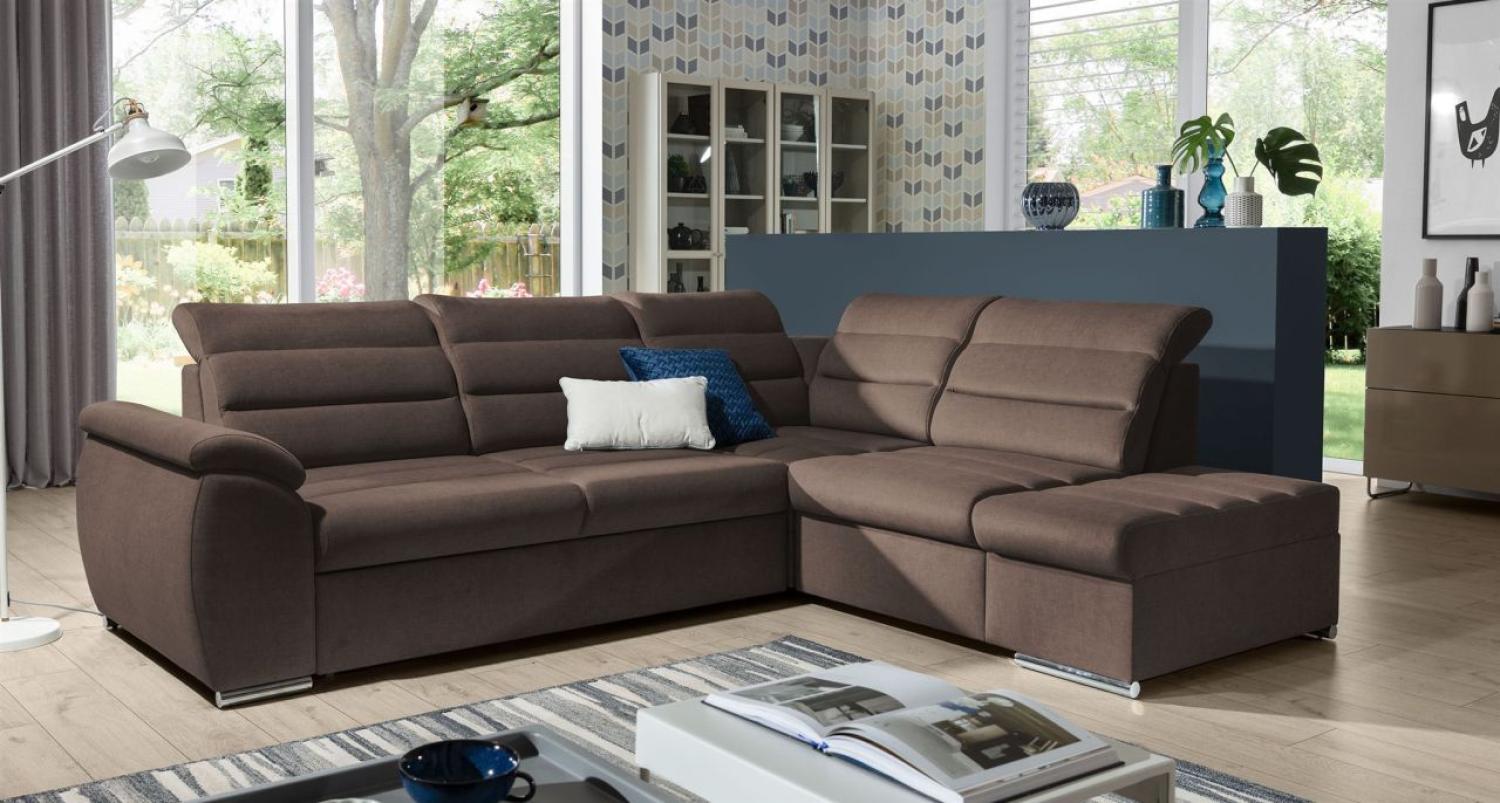 Ecksofa Schlafsofa Sofa PASCARA in Stoff Esito Braun Ottomane Rechts Bild 1