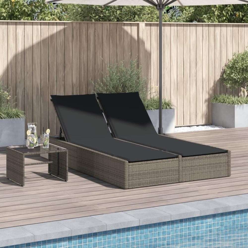 vidaXL Doppel-Sonnenliege mit Kissen Grau Poly Rattan 368630 Bild 1