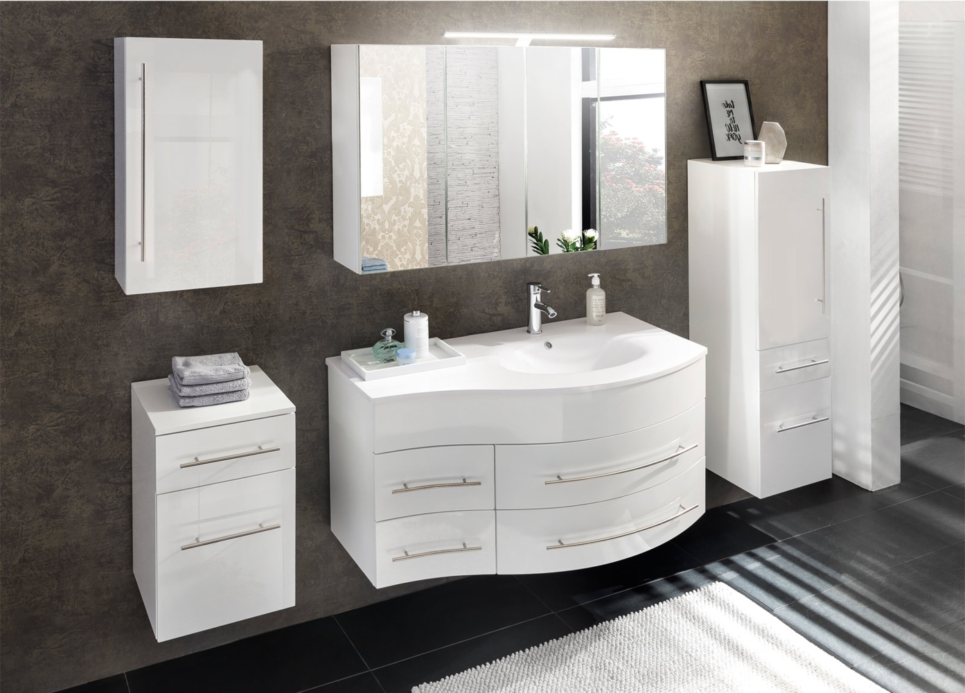 Badmöbel Set 5tlg Becken 110 cm weiß Dublin rechts 56112103 Bild 1