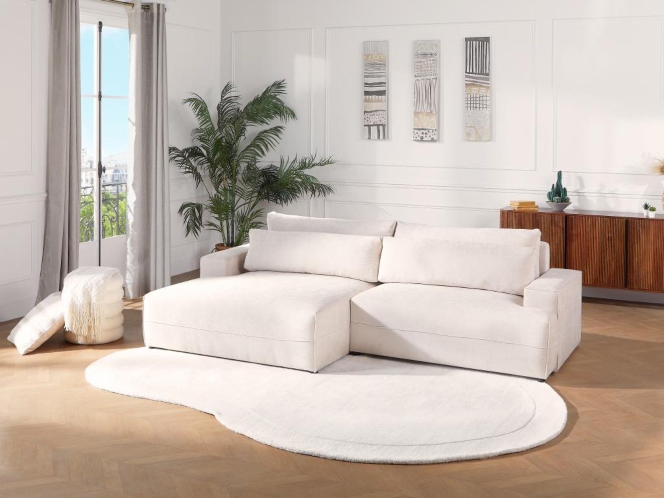 Vente-unique - Ecksofa mit Schlaffunktion - Ecke links - Strukturstoff - Beige - BREGLIO Bild 1