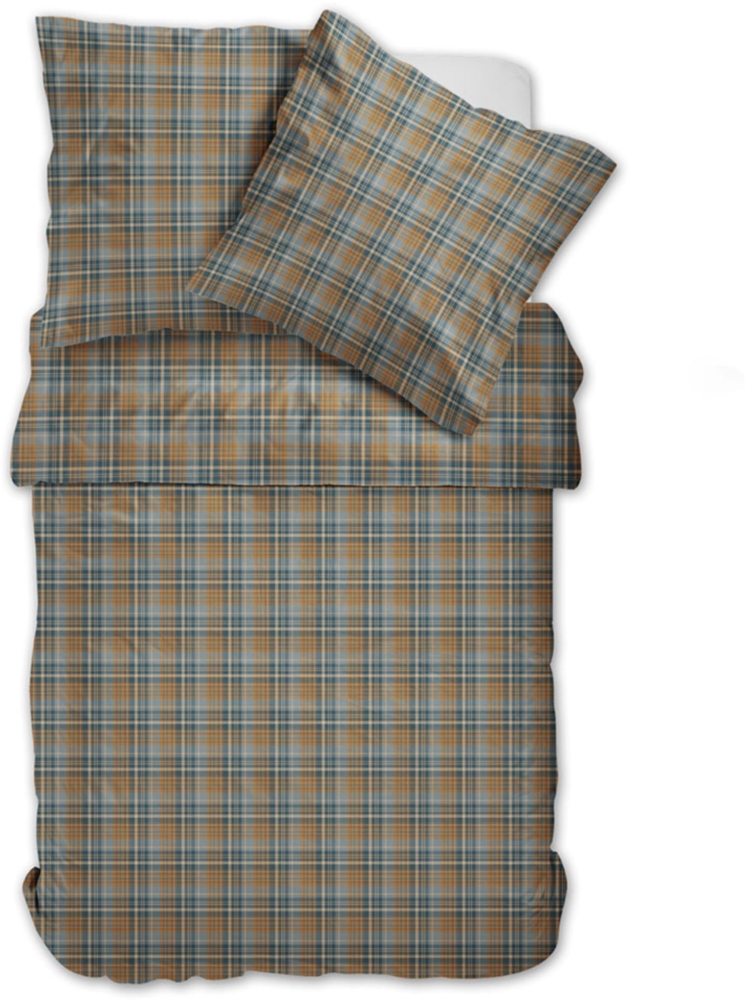 Dormabell Flanell Bettwäsche 155x220 cm Karo kariert blau sand Bild 1