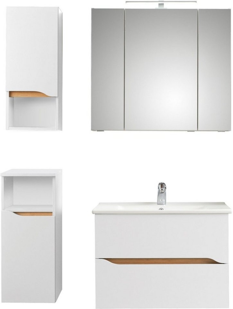 Saphir Badmöbel-Set Quickset 4-teilig, Keramik-Waschtisch und LED-Spiegelschrank, (5-St), Unterschrank, Hängeschrank, inkl. Türdämpfer, 5 Türen, 2 Schubladen Bild 1