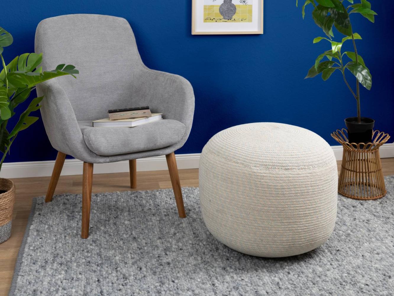 Sitzkissen Bali Pouf, Farbe: Hellblau Creme, Größe: 55x55x45 cm Bild 1