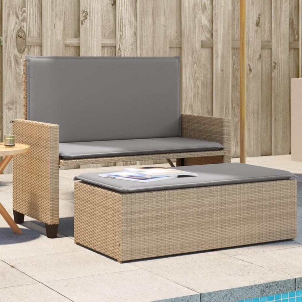 vidaXL Gartenbank mit Kissen und Hocker Beige Poly Rattan 368410 Bild 1