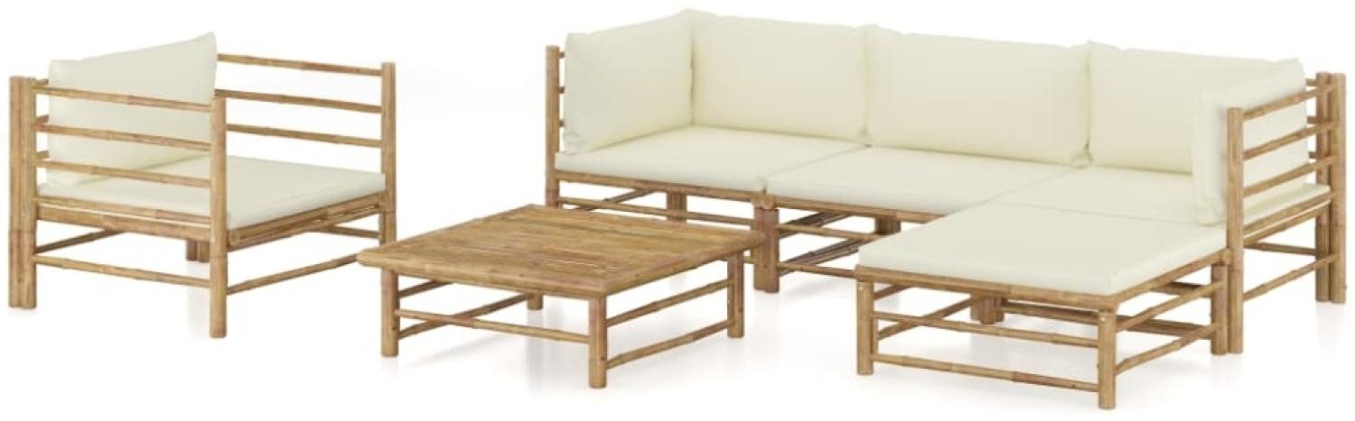 vidaXL 6-tlg. Garten-Lounge-Set mit Cremeweißen Kissen Bambus 3058195 Bild 1