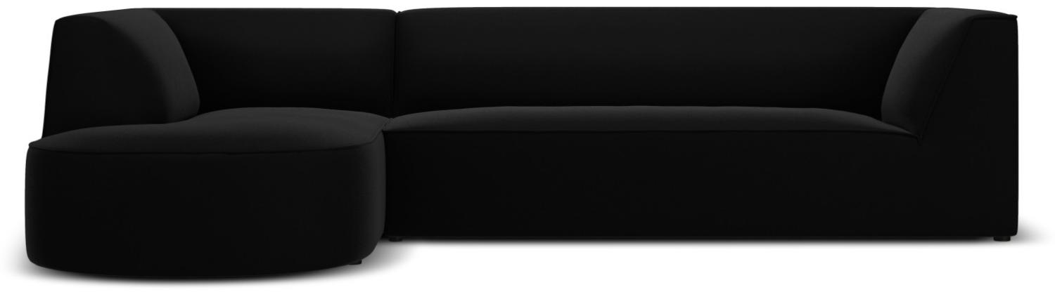 Micadoni 4-Sitzer Samtstoff Modular Ecke links Sofa Ruby | Bezug Black | Beinfarbe Black Plastic Bild 1