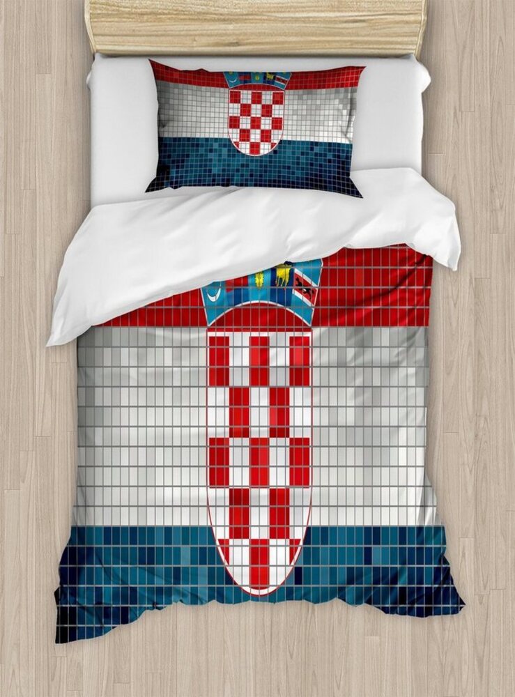 Abakuhaus Bettwäsche Milbensicher Allergiker geeignet mit Kissenbezug, Microfaser, Kroatien Flagge mit Mosaik-Quadraten Bild 1