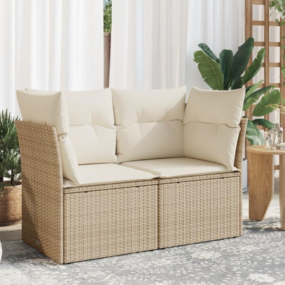 vidaXL Gartensofa mit Kissen 2-Sitzer Beige Poly Rattan 366075 Bild 1