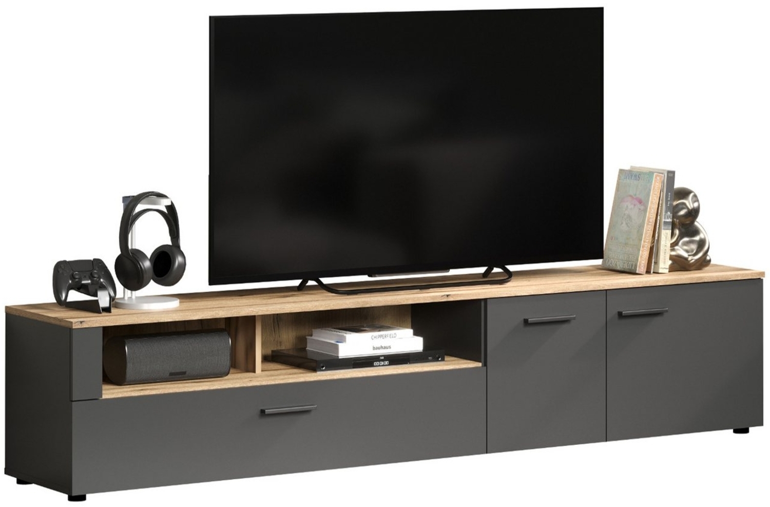 Furn. Design Lowboard Avila (Flat TV Unterschrank in grau mit Eiche, Breite 210 cm), für TV bis 75" Bild 1