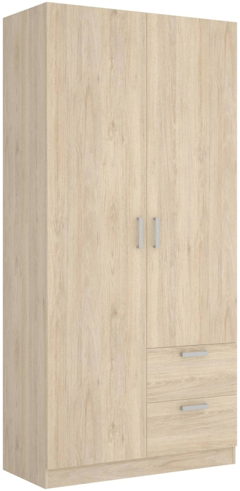 Dmora Kleiderschrank 2 Türen Amp, Kleiderbügel für Schlafzimmer, Kleiderschrank mit 2 Schubladen, 100x52h215 cm, Eiche Bild 1