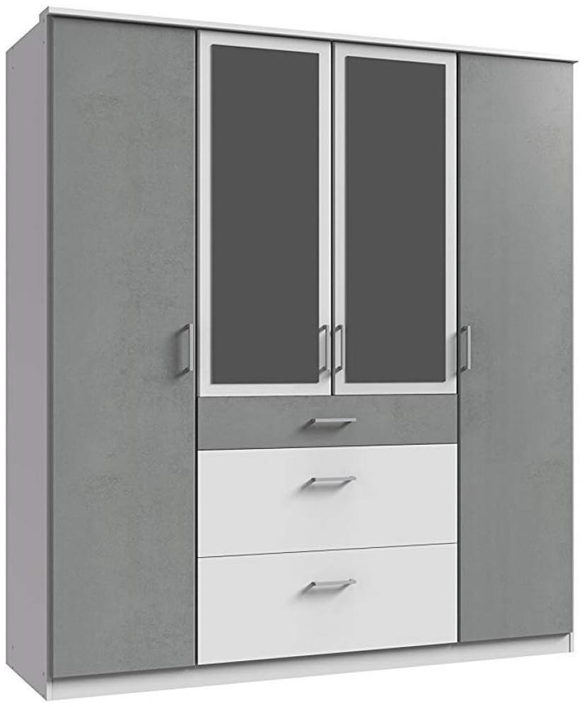 Kleiderschrank CLICK 4türig Weiß / Beton Grau Stauraumschrank Jugendzimmerschrank ca. 181 cm Bild 1