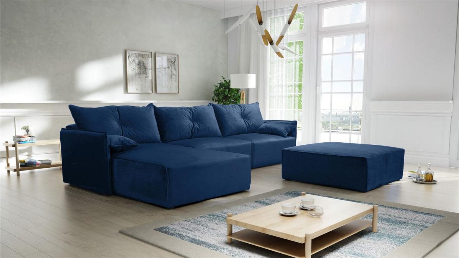 Ecksofa mit Schlaffunktion HUNTER in Royal Blau Ottomane Links inkl. Hocker Bild 1