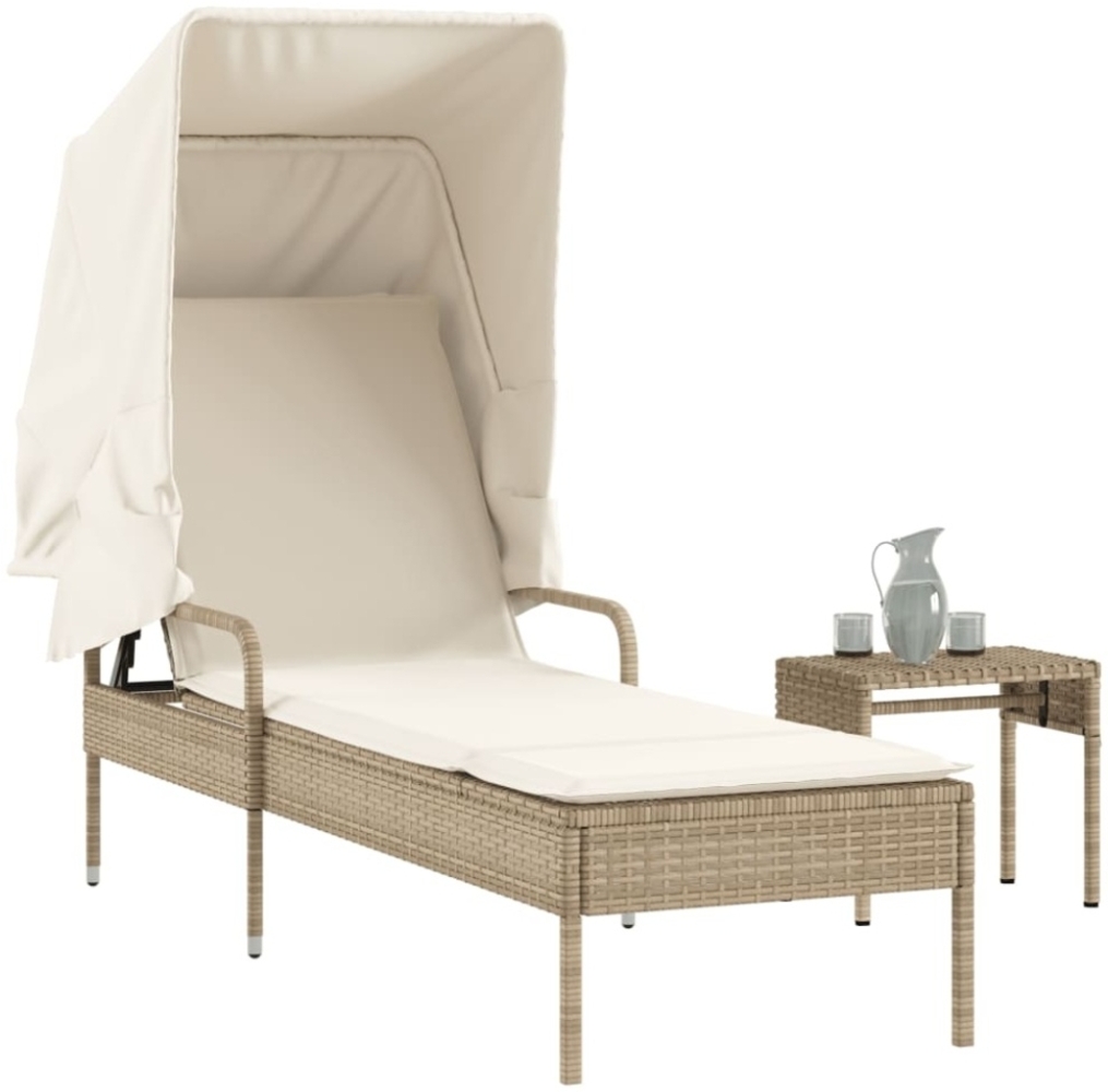 vidaXL Sonnenliege mit Dach und Tisch Beige Poly Rattan 368201 Bild 1