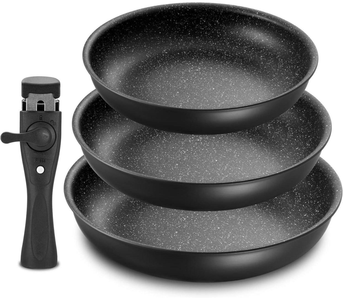 Pfannen-Set 4 tlg 20+24+28 cm abnehmbarer Griff Induktion Antihaft backofenfest Bild 1