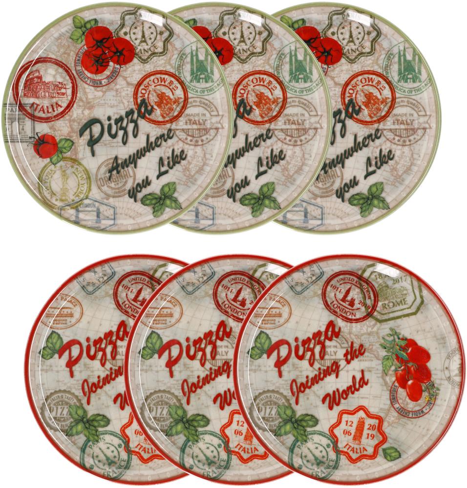 6er Set Pizzateller Moskau & Rot grün rot Ø31,5cm Platte XL-Teller Porzellan Bild 1