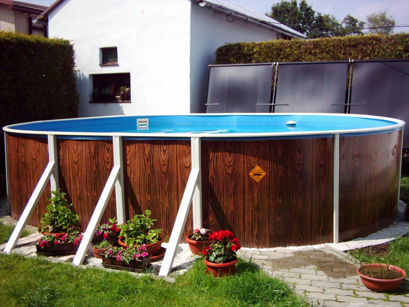 Azuro Deluxe Stahlwandpool mit Holzoptik Oval 550 x 370 x 120 cm Bild 1