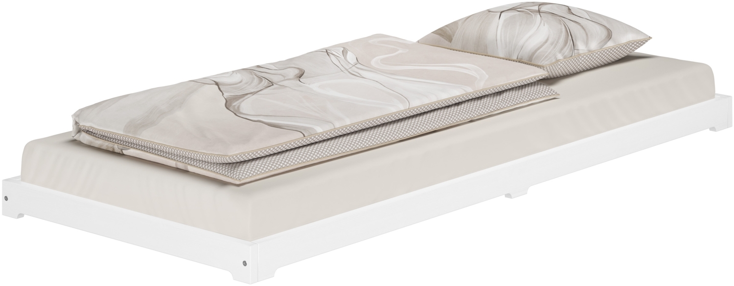 Weißes Niedrigflurbett Futon extra niedriges Holzbett 80x200 Kiefer V-60.47W-08ohne Zubehör Bild 1