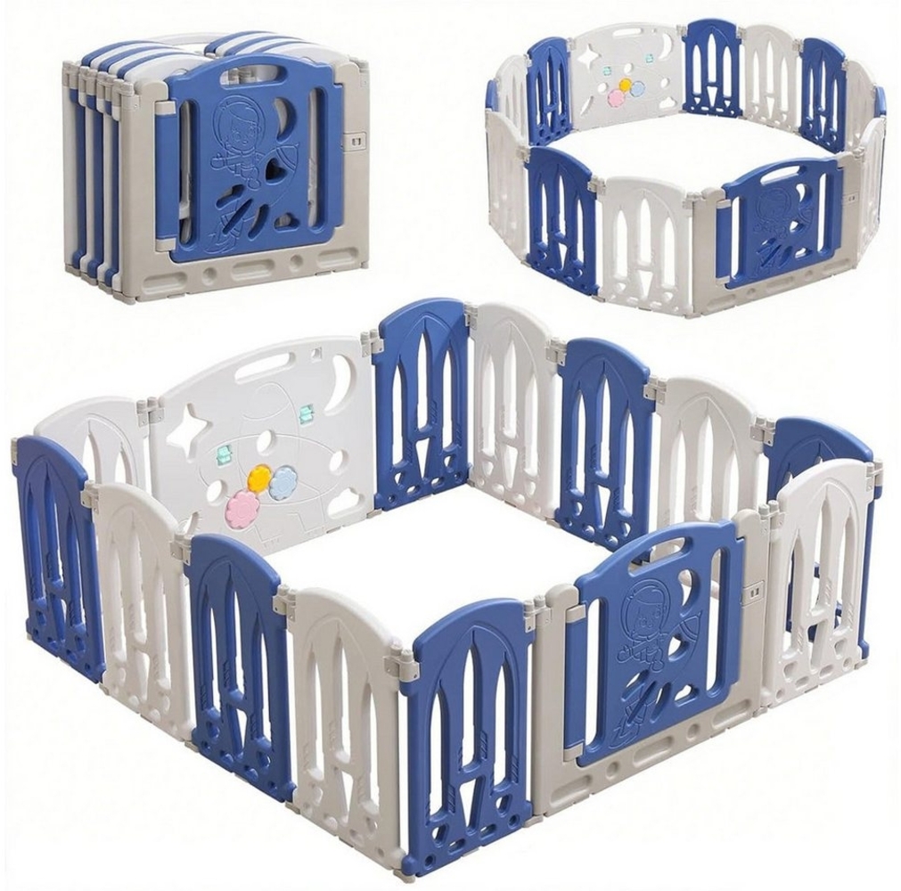 SURFOU Laufgitter Baby Laufstall Faltbarer Basketballkorb Absperrgitter (Spielzaun für Kinder), mit Spielzeugtafel & Türtafel Krabbelgitter Rutschfester Bild 1