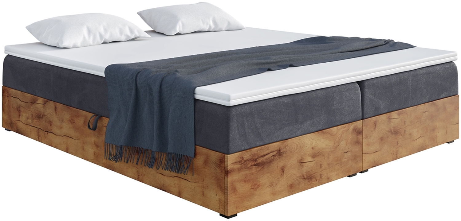 MEBLINI Boxspringbett LOFTY BOX 160x220 cm mit Bettkasten - H4/Dunkelgrau Samt Polsterbett - Doppelbett mit Topper & Taschenfederkern-Matratze Bild 1