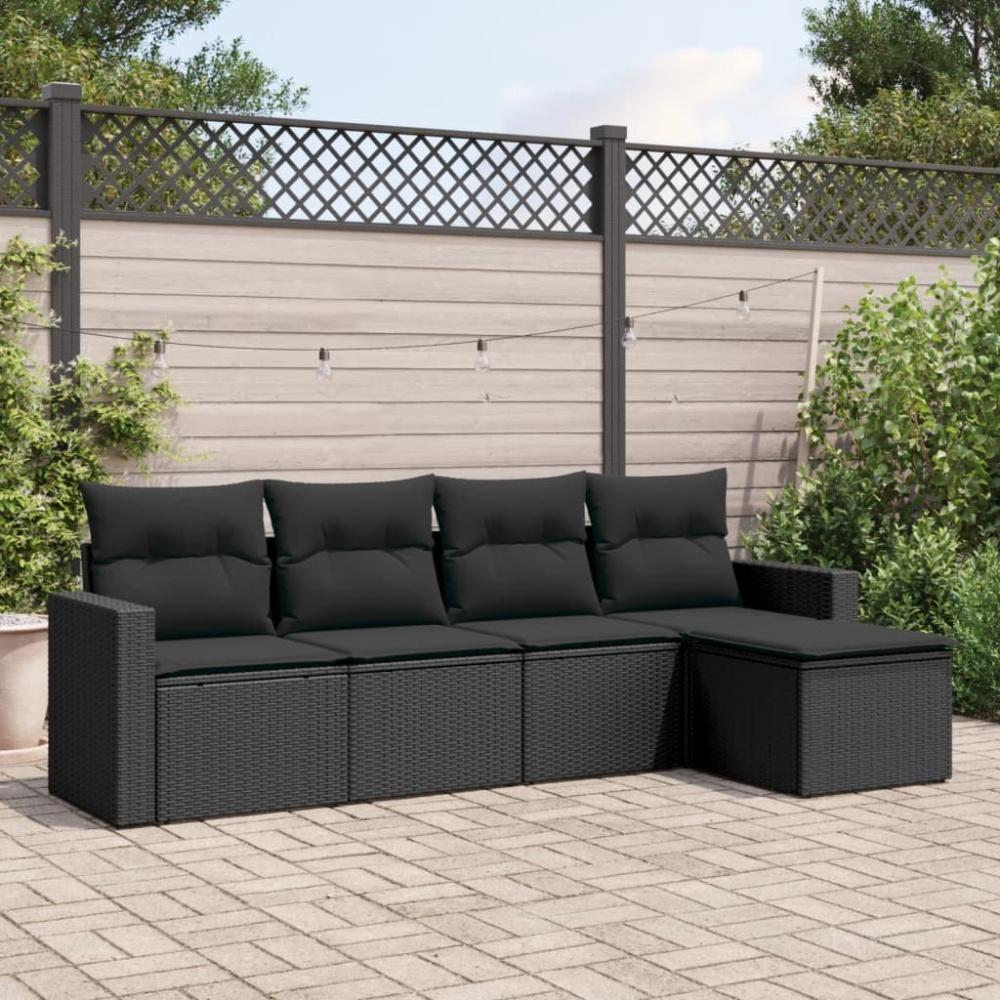 vidaXL 5-tlg. Garten-Sofagarnitur mit Kissen Schwarz Poly Rattan 3218875 Bild 1