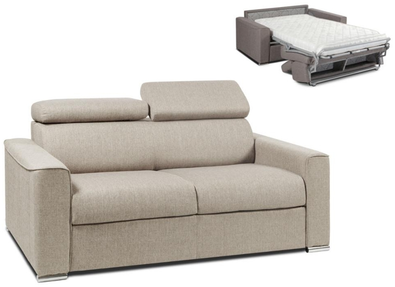 Schlafsofa 2-Sitzer Stoff VIZIR - Beige - Liegefläche: 120 cm - Matratzenhöhe: 14 cm Bild 1