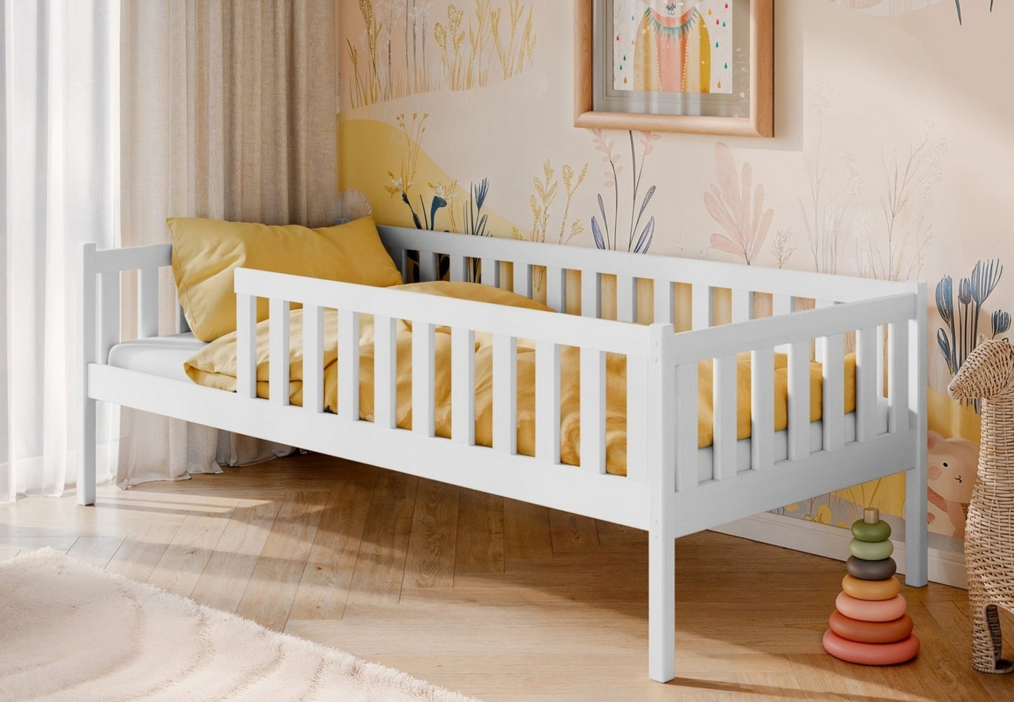 Kids Collective Kinderbett mit Rausfallschutz, Lattenrost und optionaler Matratze, Kinder Bett, 90x200cm: von 4. bis 18. Lebensjahr, weiß Bild 1