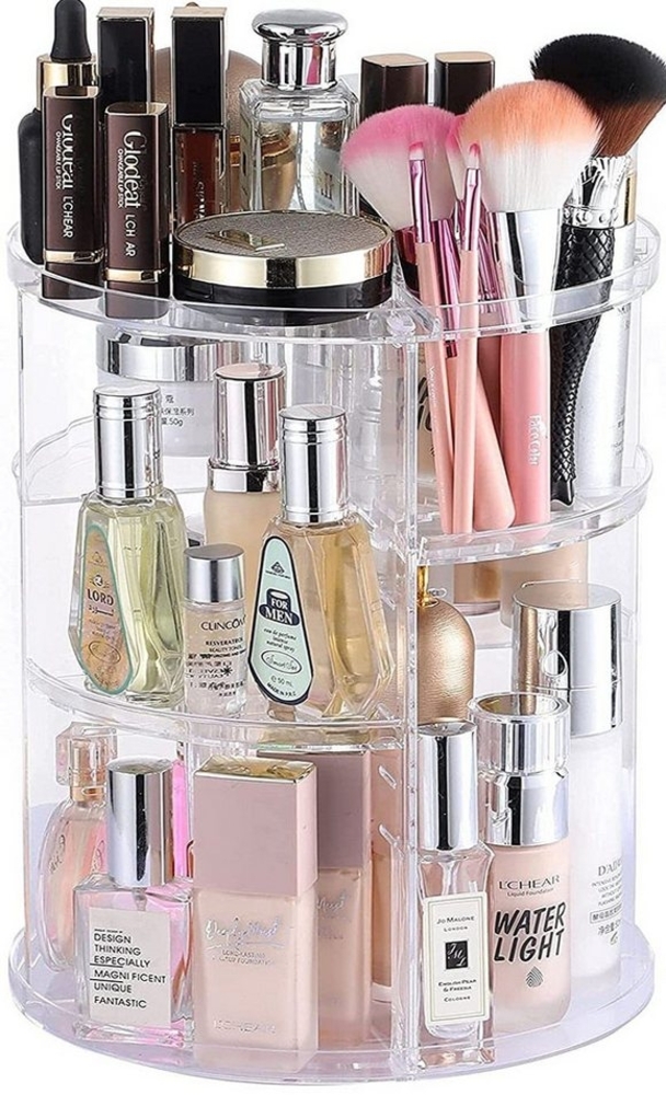 Refined Living Organizer 360° Drehbarer Make-up-Organizer, Schminktisch-Organizer (verstellbarer und multifunktionaler Schminktisch-Organizer, Skincare-Organizer, Badezimmer-Aufbewahrung, Make-up-Regal, Kosmetikständer, mit Slot-Top, 1 St, transparente... Bild 1