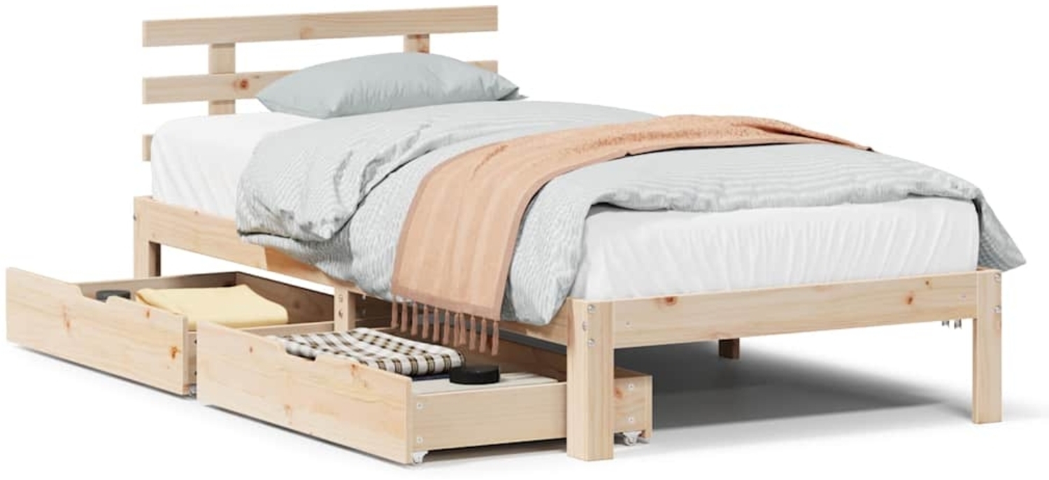vidaXL Massivholzbett mit Schubladen 75x190 cm Kiefer 3301994 Bild 1