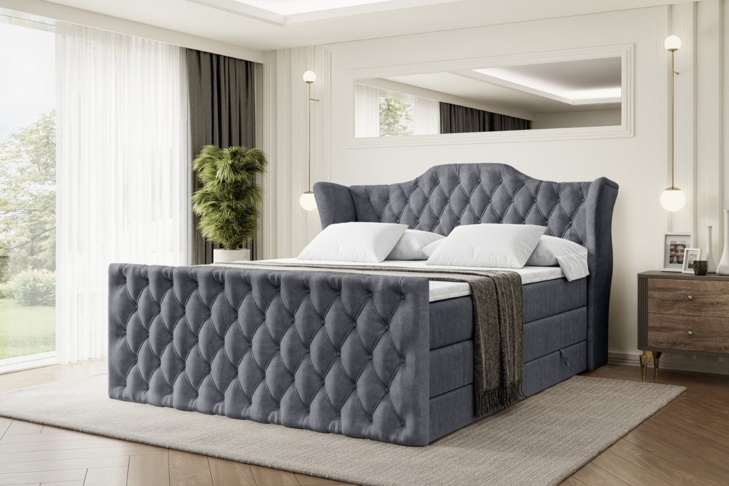 ALTDECOR Boxspringbett VILA-Z KING (Multipocket-Matratze H4, H3 Matratze Bonellfederung, Topper, Kopfteil), Doppelbett mit Fußteil Bild 1
