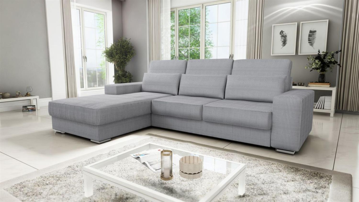 Ecksofa Sofa NEVIO Stoff Scala Hellgrau Ottomane Links Bild 1