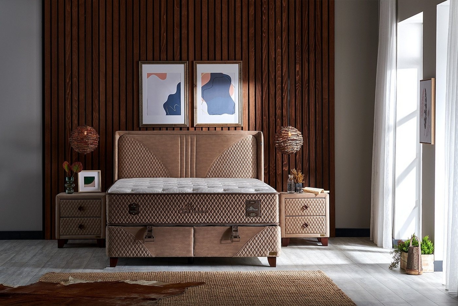 Pointhome Boxspringbett Set, Clima Naturel, Schlafzimmerbett, Doppelseitige Matratze, H3 (1 x H3 Mittelfest Matratze, 2 x Bettkasten, 1 x Bettkopfteil), Taschenfederkern, Hyper-Schaum, Doppelseitig, Matratzenhöhe: 35 cm Bild 1
