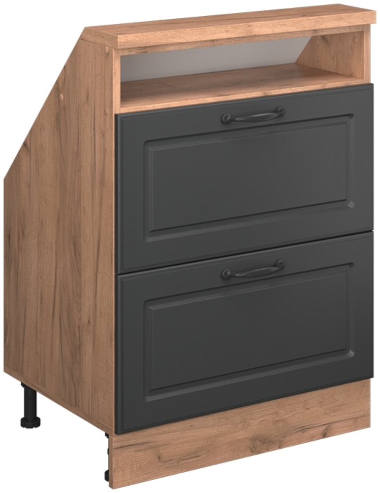 Küchenschrank für Dachschrägen R-Line Anthrazit Landhaus 60 cm mit 2 Schubladen Vicco Bild 1