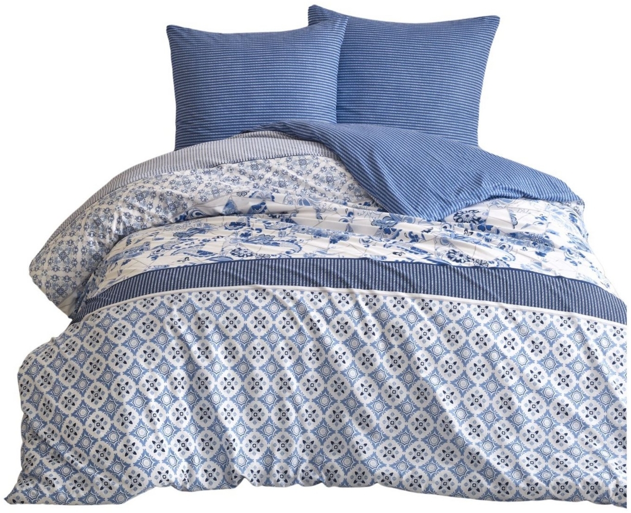 Leonado Vicenti Bettwäsche Baumwolle 100% fein gewebter Stoff, Renforce, 3 teilig, Wendebettwäsche, maritimer, skandinavischer, klassischer Wohnstil Bild 1