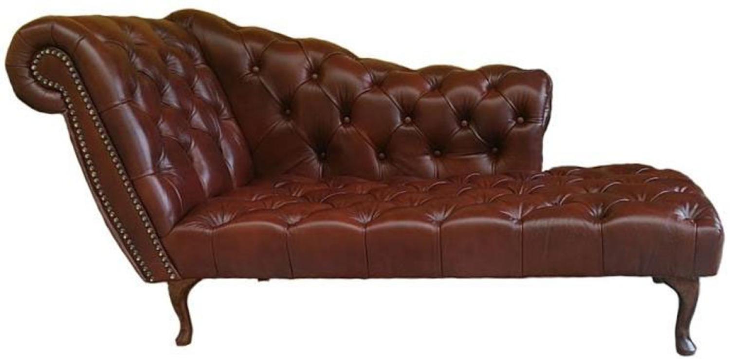 Casa Padrino Chesterfield Chaiselongue / Recamiere Echt Leder Dunkelbraun - Linke Seite Bild 1