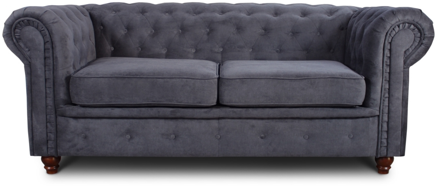 Sofa Chesterfield Asti 2-Sitzer, Couchgarnitur 2-er, Sofagarnitur, Couch mit Holzfüße, Polstersofa - Glamour Design (Graphit (Capri 16)) Bild 1