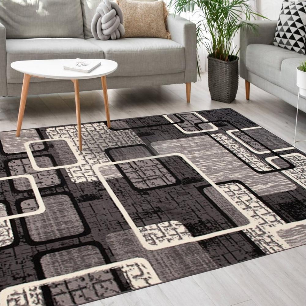 Mazovia Designteppich Modern Teppich Kurzflor Wohnzimmerteppich Robust und pflegeleicht GRAU, 80 x 150 cm, Fußbodenheizung, Allergiker geeignet, Farbecht, Pflegeleicht, Geometrisch Bild 1