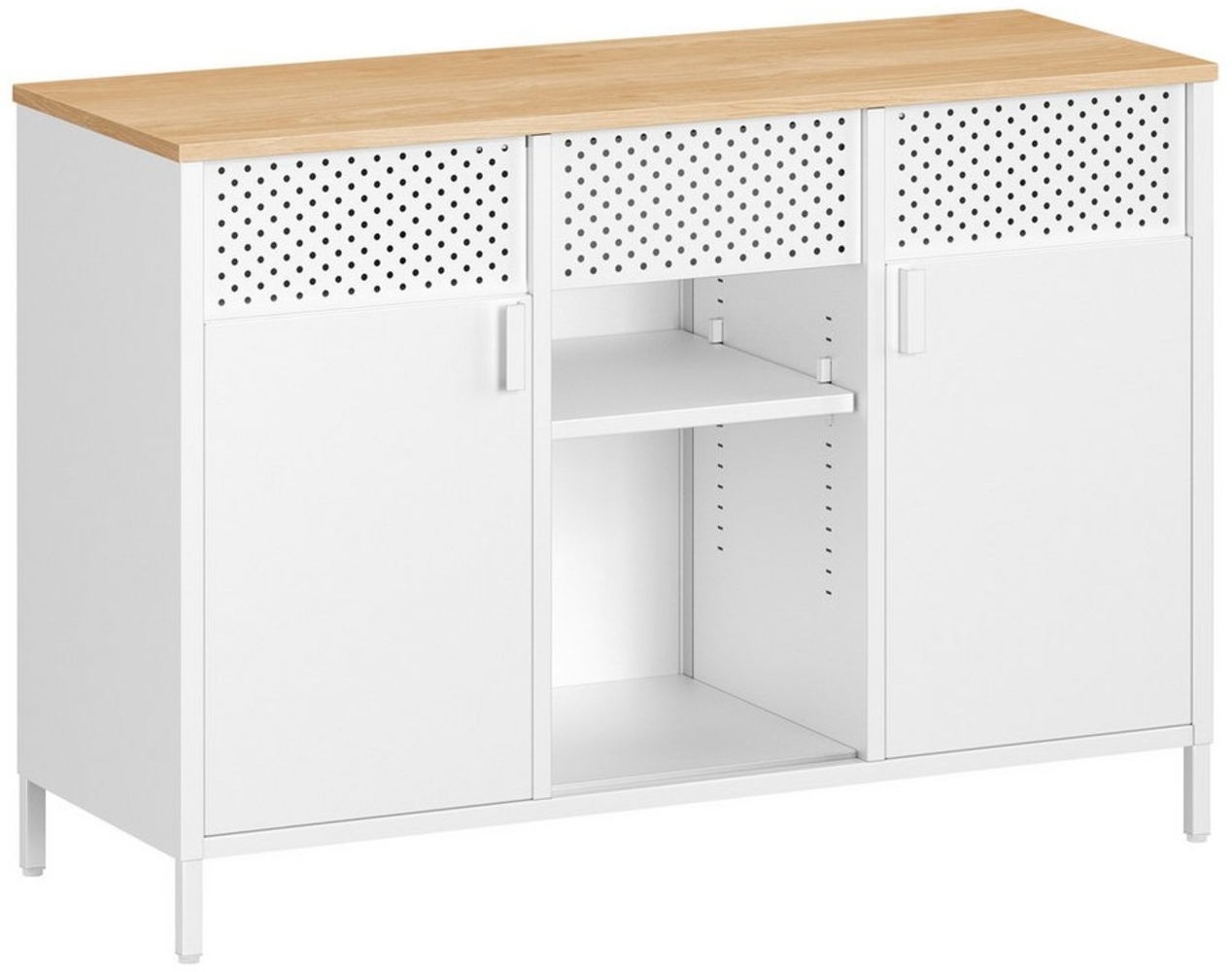 SONGMICS Aufbewahrungsschrank, Metallschrank, Schrank mit Doppeltür, Sideboard, Magnetverschluss, verstellbare Einlegeböden, Stahlgestell, mattweiß-eichenbeige Bild 1