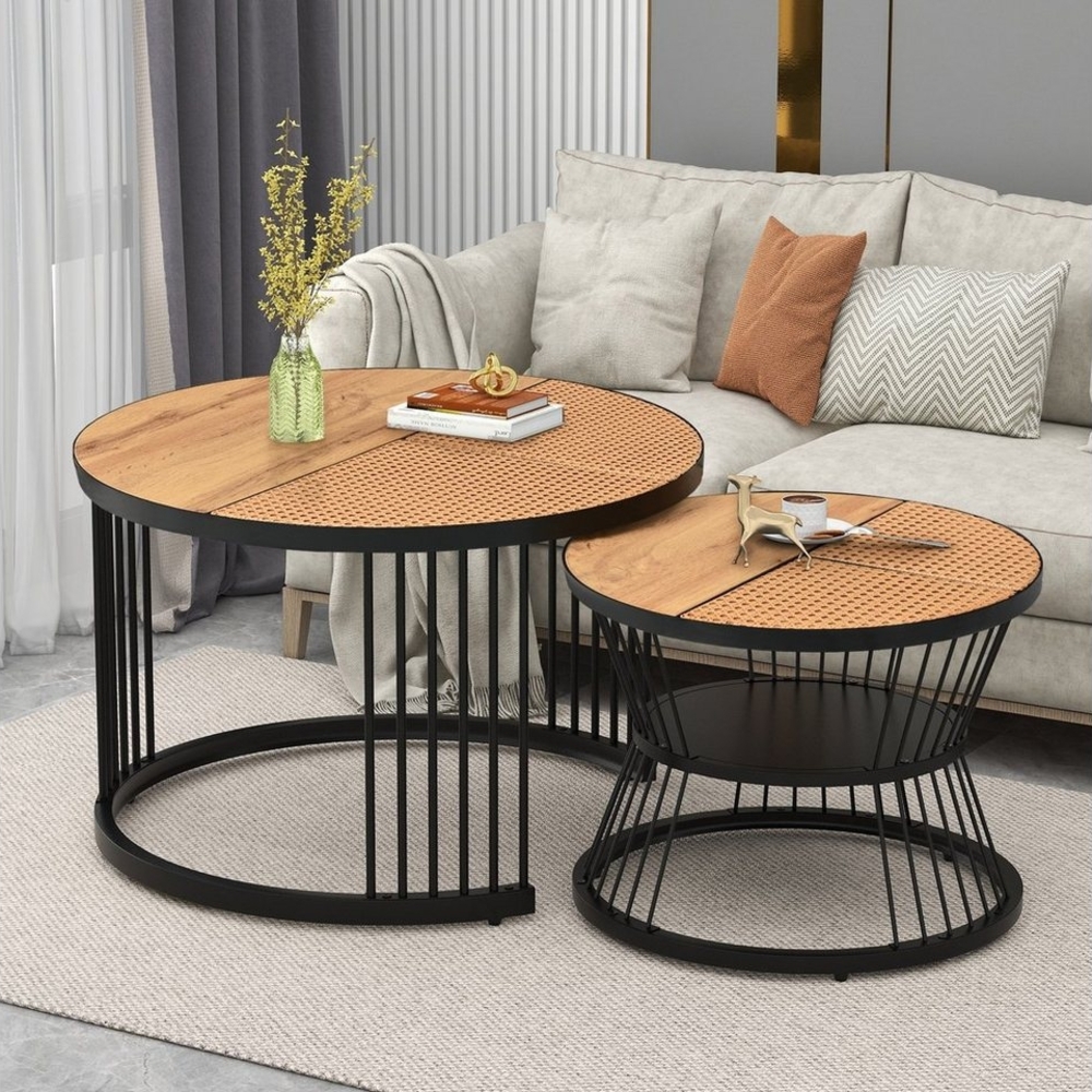 REDOM Couchtisch und 2er Set, Beistelltisch für Schlafzimmer Balkon (Solid und Dauerhaft Smart Einzigartigrd Design Safety Design, 2-St), Satz Marmor Furnier Sofa Seite Nest von Tischen Runde Endtische Bild 1