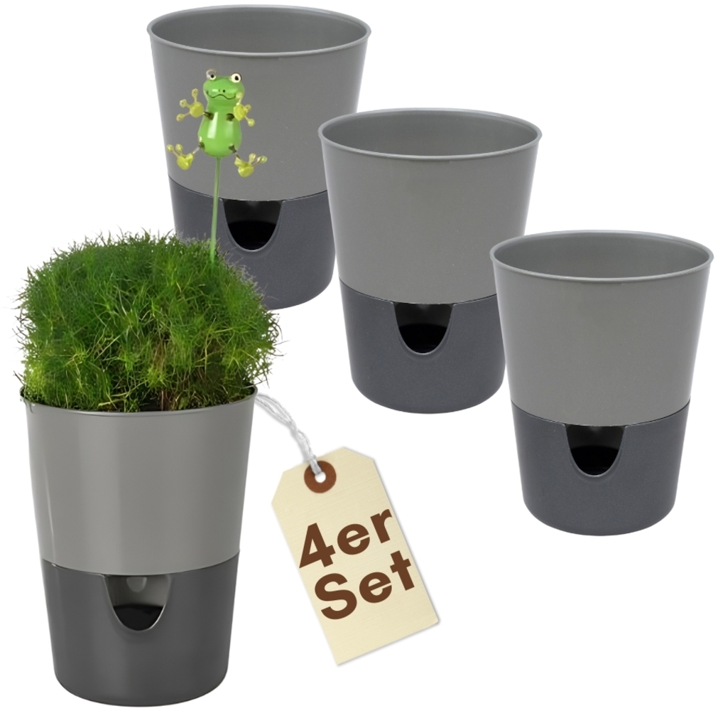 4er Set Kräutertopf Selbstbewässernd Selbstbewässerungstopf Kräutertopf Küche Basilikum Topf Blumentopf mit Bewässerungssystem Fensterbank Anthrazit 11 cm Bild 1