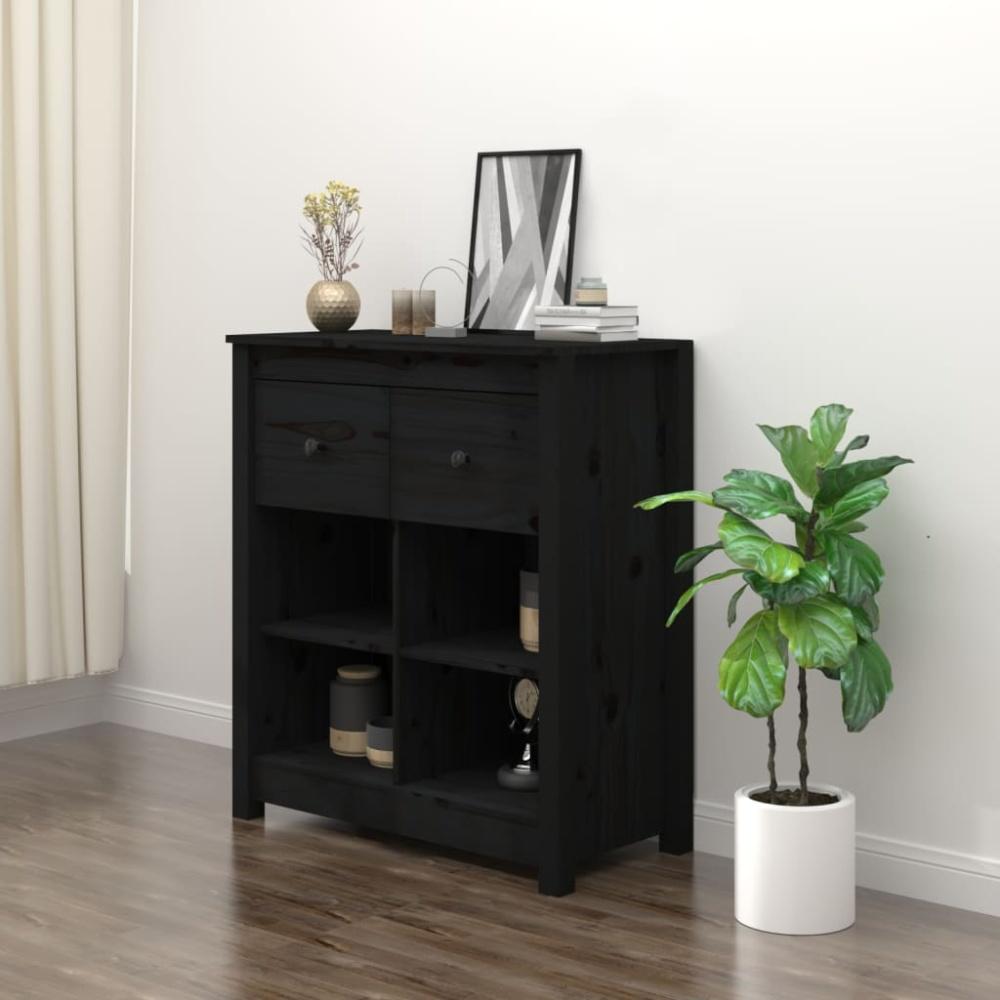 vidaXL Sideboard Schwarz 70 x 35 x 80 cm Massivholz Kiefer [813768] Bild 1