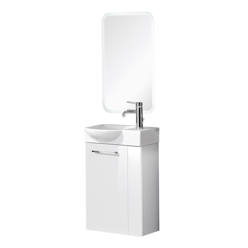 Fackelmann SBC SCENO Gäste WC Set 4-teilig 45 cm, Weiß, links, Keramik, LED-Spiegel inkl. Hahn rechts Bild 1