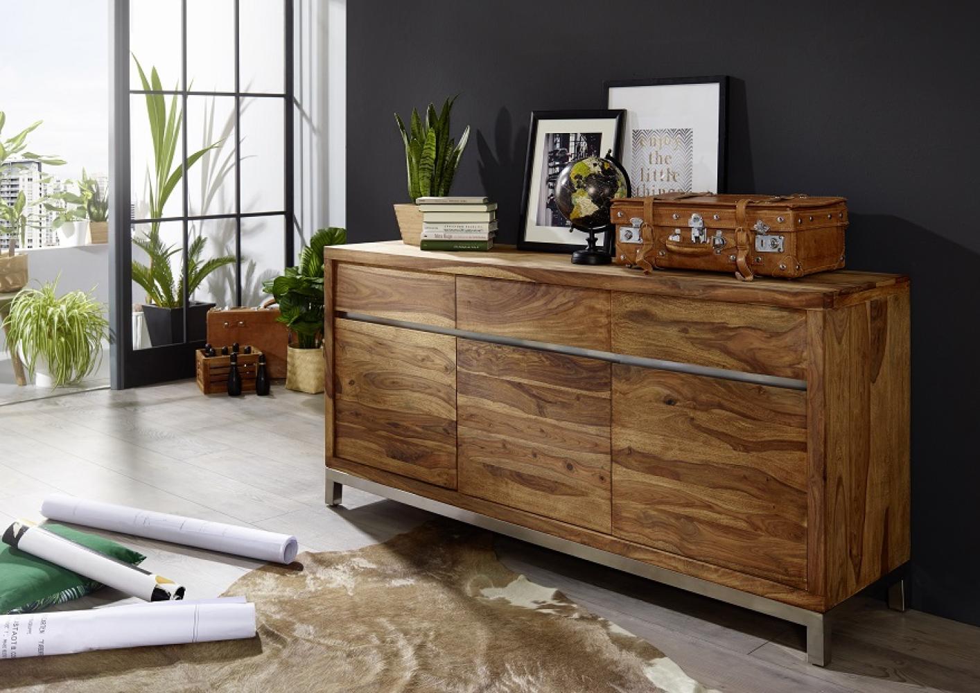 Sideboard 175x85 cm "Orlando" Sheesham & Edelstahl Bild 1